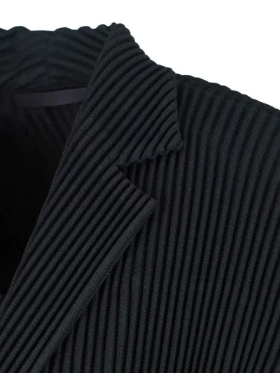 Issey Miyake Minimalist Black Jacket With Cut In Black