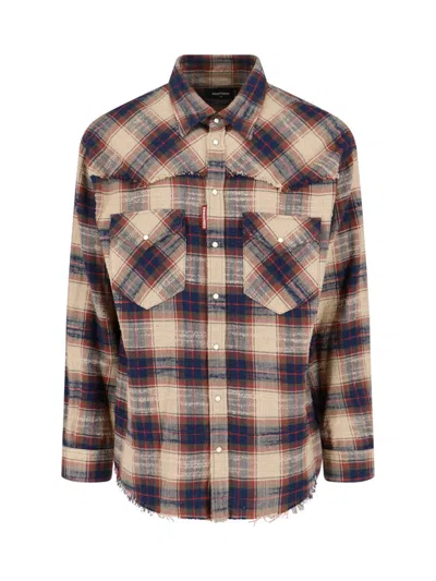Dsquared2 Plaid Button-down Shirt With Chest Pockets In Multi