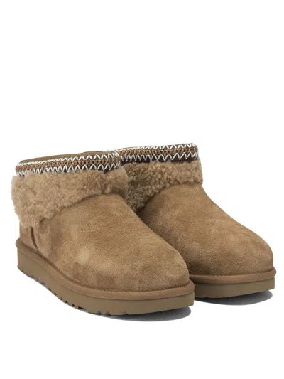Ugg "classic Ultra Mini Maxi Curly" Ankle Boots In Brown