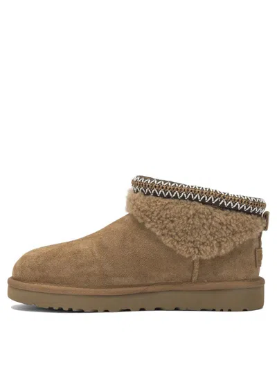 Ugg "classic Ultra Mini Maxi Curly" Ankle Boots In Brown