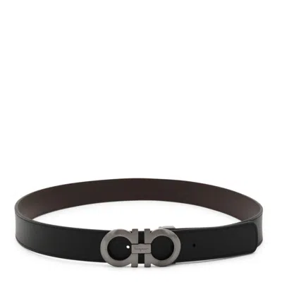 Ferragamo Reversible Belt Adjustable Length Smooth Finish Metal Buckle In Black