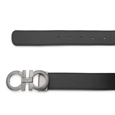 Ferragamo Reversible Belt Adjustable Length Smooth Finish Metal Buckle In Black