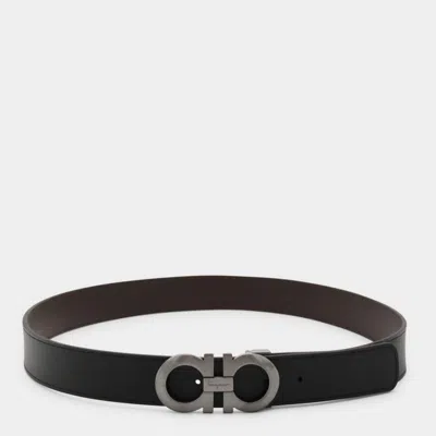 Ferragamo Reversible Belt Adjustable Length Smooth Finish Metal Buckle In Black