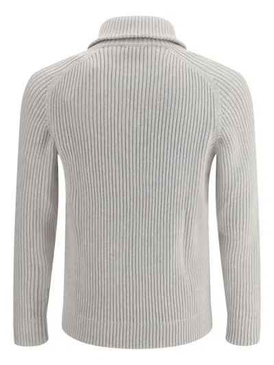 Brioni Zip-up Ribbed-knit Cardigan In Gray