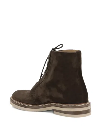 Brunello Cucinelli Round Toe Boots Stacked Heel Suede In Brown