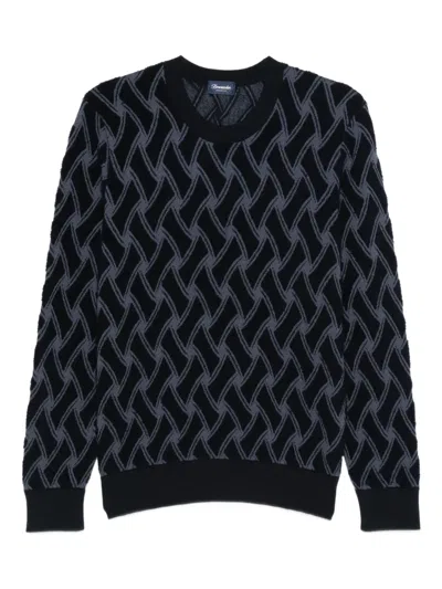 Drumohr Geometric-pattern Merino Sweater In Blue