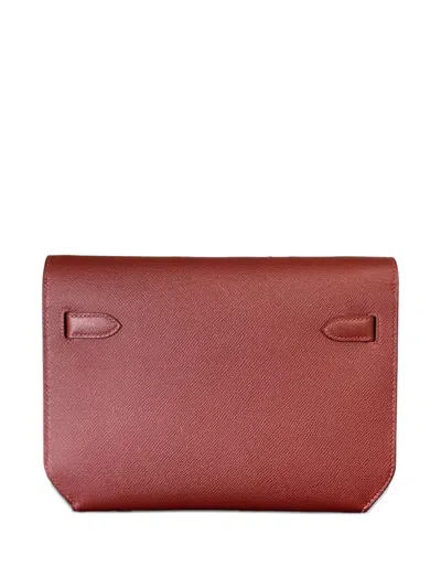 Pre-owned Hermes Kelly Depeches 25 Epsom-leather Palladium-hardware Clutch Bag In Red