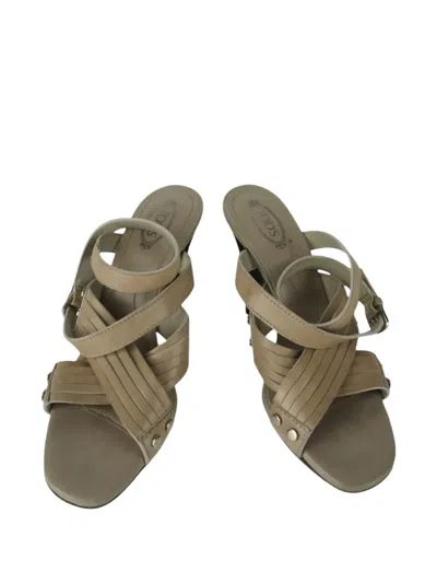 Pre-owned Tod's Vintage 110mm Leather Heeled Sandals In Neutral