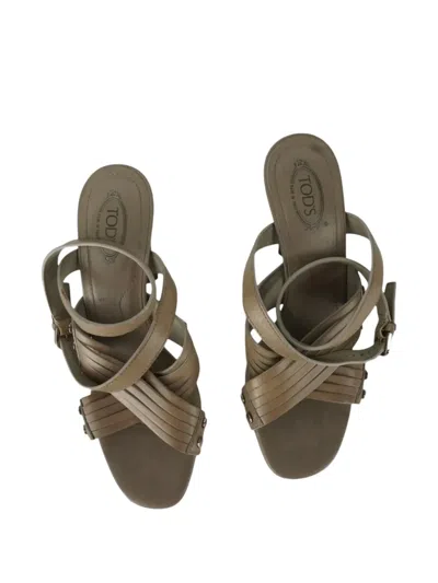 Pre-owned Tod's Vintage 110mm Leather Heeled Sandals In Neutral