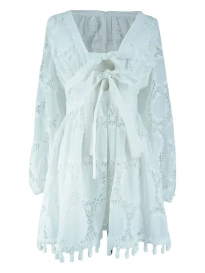 Pre-owned Alexis Laced Midi Dress In White