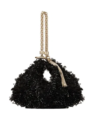 Jimmy Choo Callie Crystal Floral Clutch Bag In Black