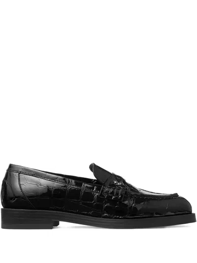 Jimmy Choo Ivy Loafer Black Croc Embossed Leather Loafers Black 38.5 In Black