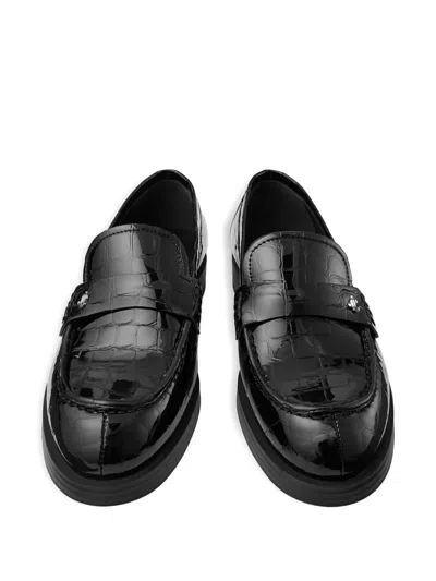 Jimmy Choo Ivy Loafer Black Croc Embossed Leather Loafers Black 38.5 In Black