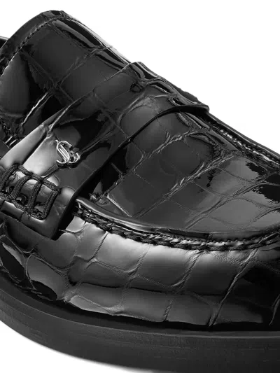 Jimmy Choo Ivy Loafer Black Croc Embossed Leather Loafers Black 38.5 In Black