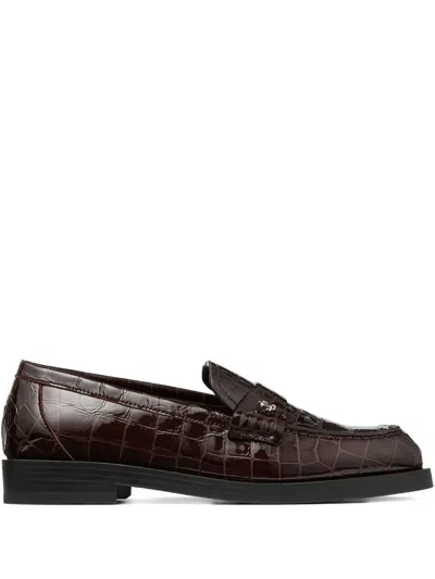 Jimmy Choo Ivy Crocodile-embossed Loafers In Brown
