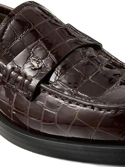 Jimmy Choo Ivy Crocodile-embossed Loafers In Brown