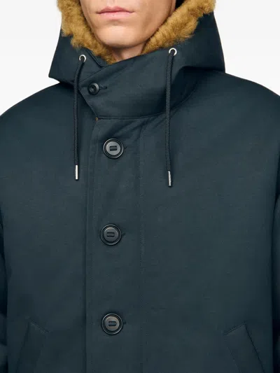 Sandro Fur-trim Button Jacket In Blue