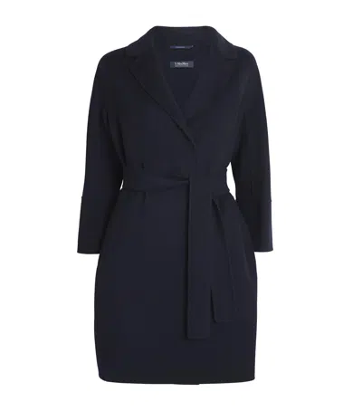Max Mara Virgin Wool Short Wrap Coat In Blue