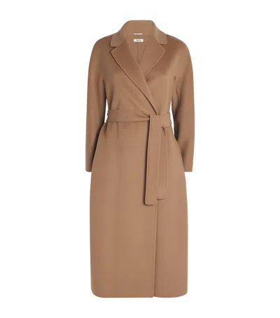 Max Mara Virgin Wool Midi Wrap Coat In Brown