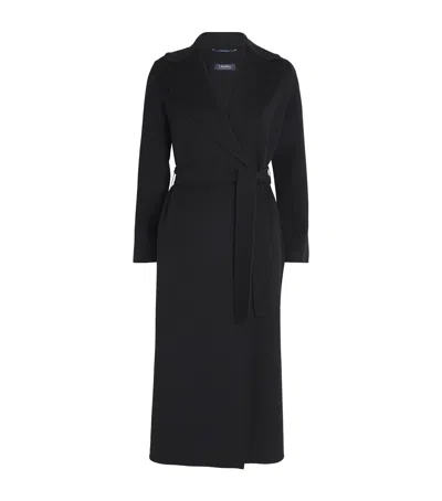 Max Mara Virgin Wool Wrap Coat In Black