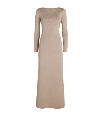 Max Mara Metallic-knit Maxi Dress In Brown