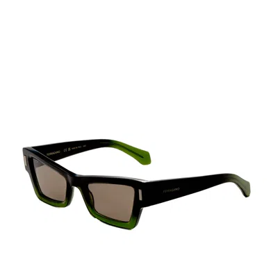 Ferragamo Rivets Acetate Cat-eye Sunglasses In Transparent Dark Green