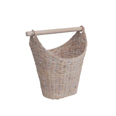 Happimess Talia Classic Coastal Hand-woven Water Hyacinth Toilet Paper Basket With Wood Bar, Natural In White