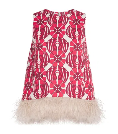 La Doublej Ostrich Feather-trim La Scala Top In Red