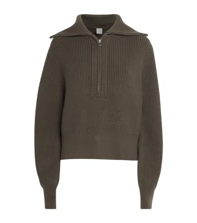 Varley Ribbed Half-zip Maura Sweater In Brown
