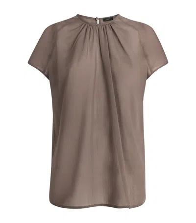 Joseph Wool-blend Broca Blouse In Brown