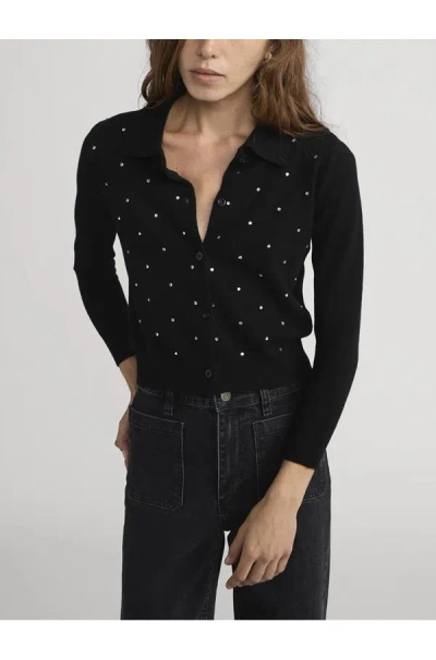 Frame Wool-cashmere Rhinestone-embellished Cardigan In Black