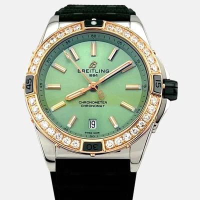 Pre-owned Breitling Super Chronomat U17356 Automatic Green Diamonds 18k Rose Gold Stainless Steel Women's Wristwatch 38 