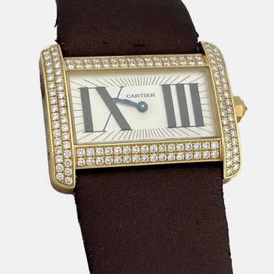Pre-owned Cartier Tank Divan 2601 Quartz White Diamonds 18k Yellow Gold Women's Wristwatch 45 Mm