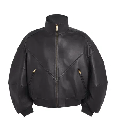Willy Chavarria Leather Ruff Rider Bomber Jacket In Black
