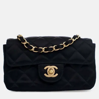 Pre-owned Chanel Black Extra Mini Rectangular Classic Satin Single Flap