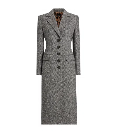 Dolce & Gabbana Wool Single-breasted Herringbone Coat In Gray
