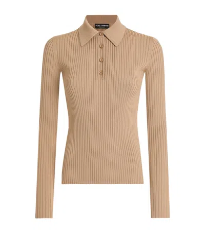 Dolce & Gabbana Virgin Wool-blend Polo Sweater In Neutral