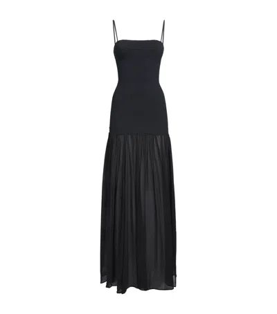 Hunza G Hybrid Seersucker And Chiffon Maxi Dress In Black