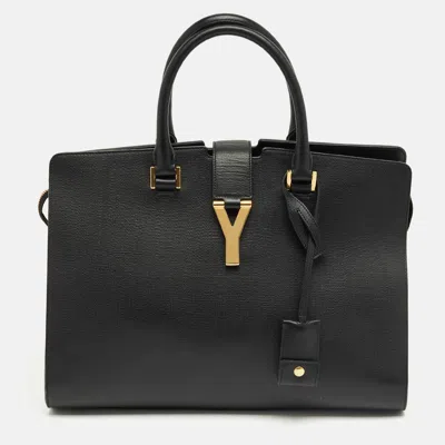 Pre-owned Saint Laurent Black Leather Medium Cabas Chyc Tote