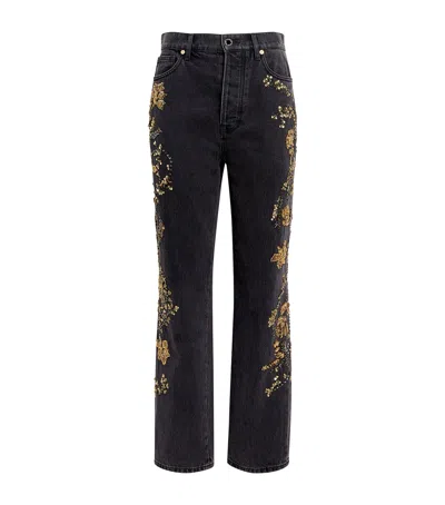 Veronica Beard Embellished Daniela Straight Jeans In Black