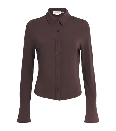 Good American Flare Cuff Jersey Matte Button-up Shirt In Brown