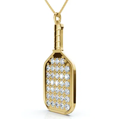 Pompeii3 1ct Diamond Studded Pickleball Paddle Pendant Necklace 14k Gold Lab Grown In Gold
