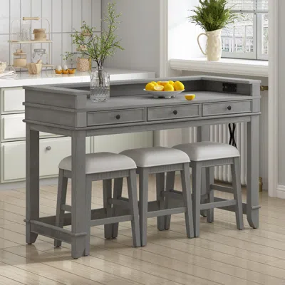 Streamdale Furniture Streamdale 4-piece Retro Dining Table Set With 3 Storage Drawers (light Grey) In Multi