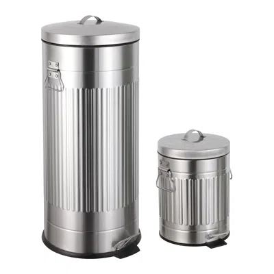 Happimess Theo Retro 8-gallon Step Trash Can With Soft-close Lid And Free Mini Trash Can, Charcoal Black In Silver
