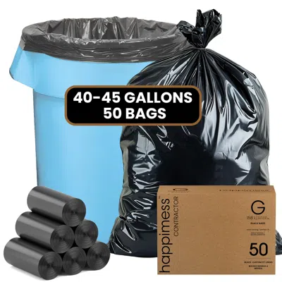 Happimess 32 In. W X 47 In. H 42-gallon (159l) 3 Mil Heavy Duty Contractor Trash Bags, (50-count, 5-rolls Of 1 In Black