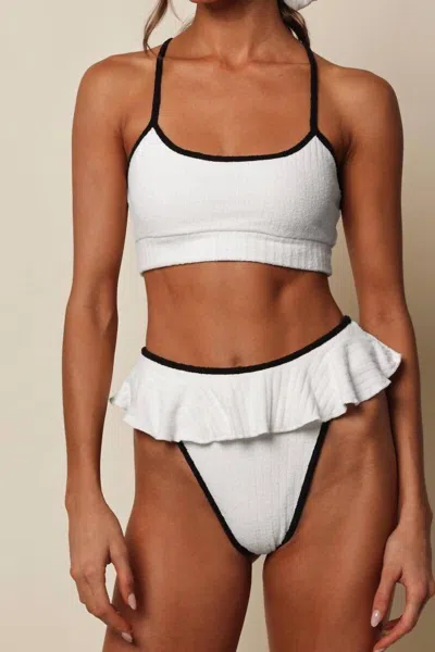 Montce Simple Racer Back Sport Top In Cream Black Binded Terry Rib In White