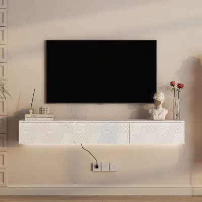 Streamdale Furniture Streamdale Floating Tv Stand W/ Led, 67" Modern Entertainment Center, White In White