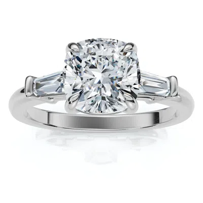 Pompeii3 1 1/4ct Cushion & Baguette Diamond Engagement Ring 14k Gold/platinum Lab Grown In Metallic