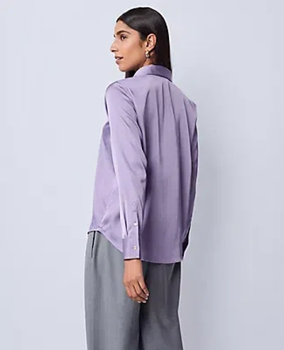 Ann Taylor Petite Pinstriped Satin Essential Shirt In Purple