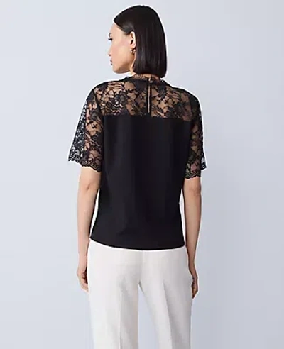 Ann Taylor Ponte Lace Trim Top In Black